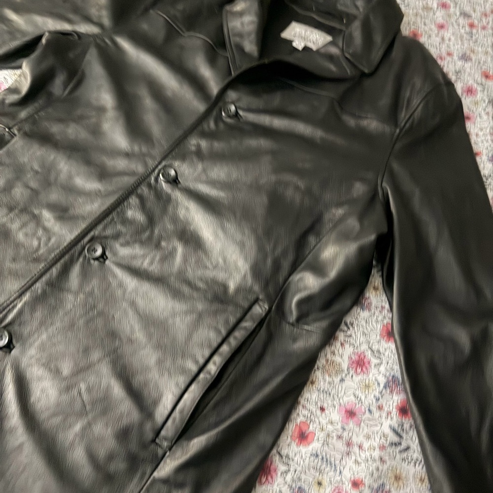 Black Leather Trench Coat - Picture 2 of 9